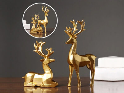 Sepasang Nordic Natal Rusa Patung Geometris Resin Duduk Berdiri Rusa Rusa Patung untuk Rumah Kantor