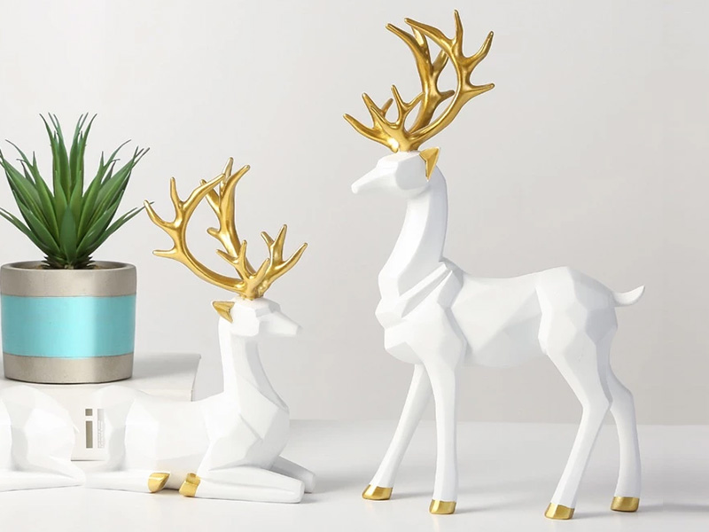 Sepasang Nordic Natal Rusa Patung Geometris Resin Duduk Berdiri Rusa Rusa Patung untuk Rumah Kantor